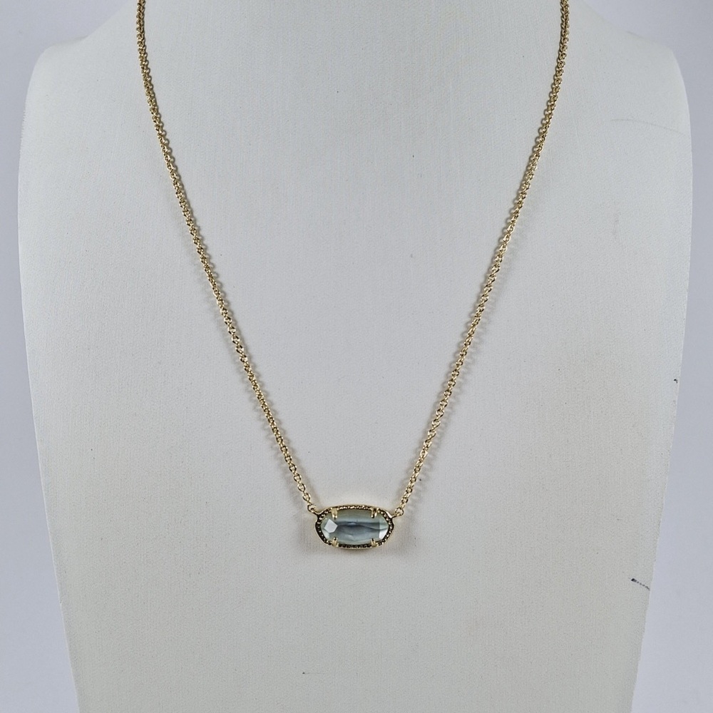 Kendra Scott Elisa Gold Pendant Necklace Aqua Crystal NWT 16 Inch Blue Statement